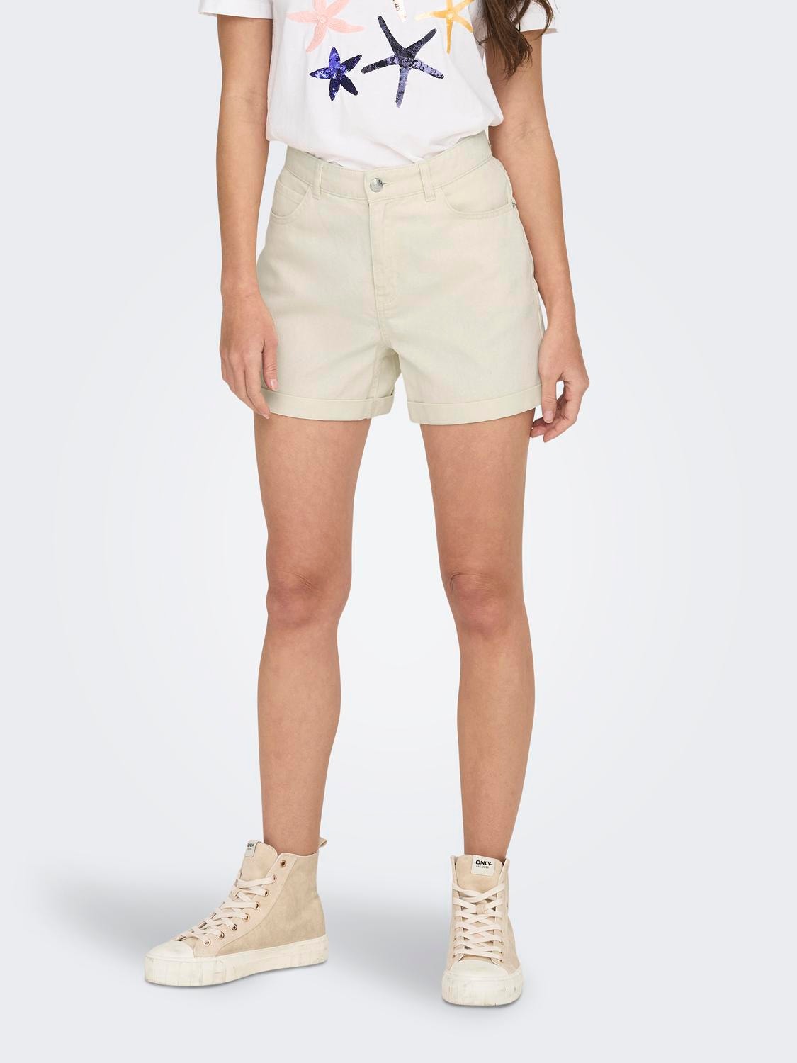 ONLY Regular Fit High waist Fold-up hems Shorts -Ecru - 15230571