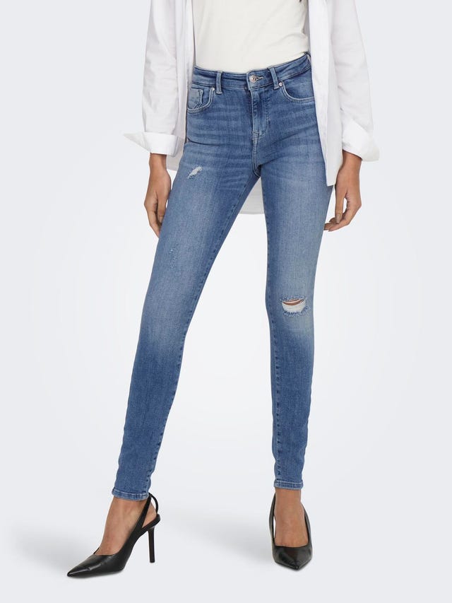 ONLY ONLPOWER MID waist PUSH Skinny Destroyed JEANS - 15230607