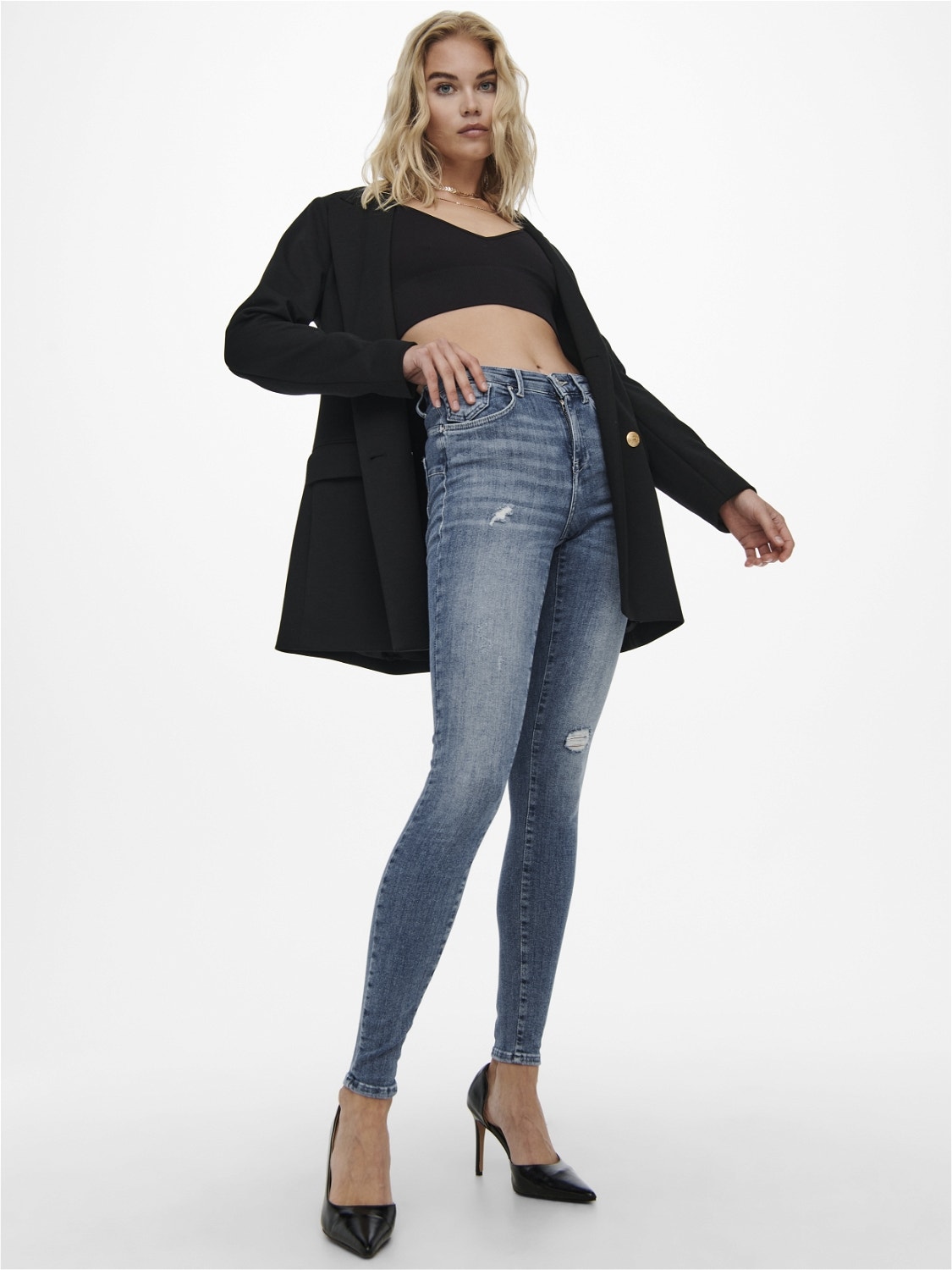 ONLY Skinny fit Mid waist Jeans -Medium Blue Denim - 15230607