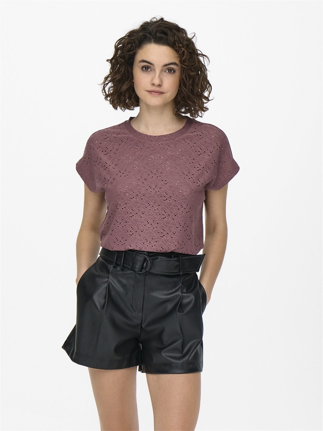 ONLY Regular Fit Round Neck Fold-up cuffs Top -Rose Brown - 15231005
