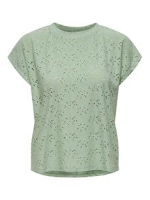 ONLY Regular Fit Round Neck Fold-up cuffs Top -Frosty Green - 15231005
