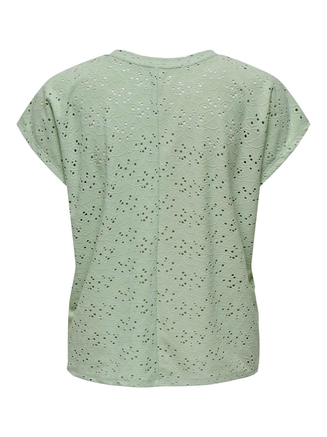 ONLY Regular Fit Round Neck Fold-up cuffs Top -Frosty Green - 15231005