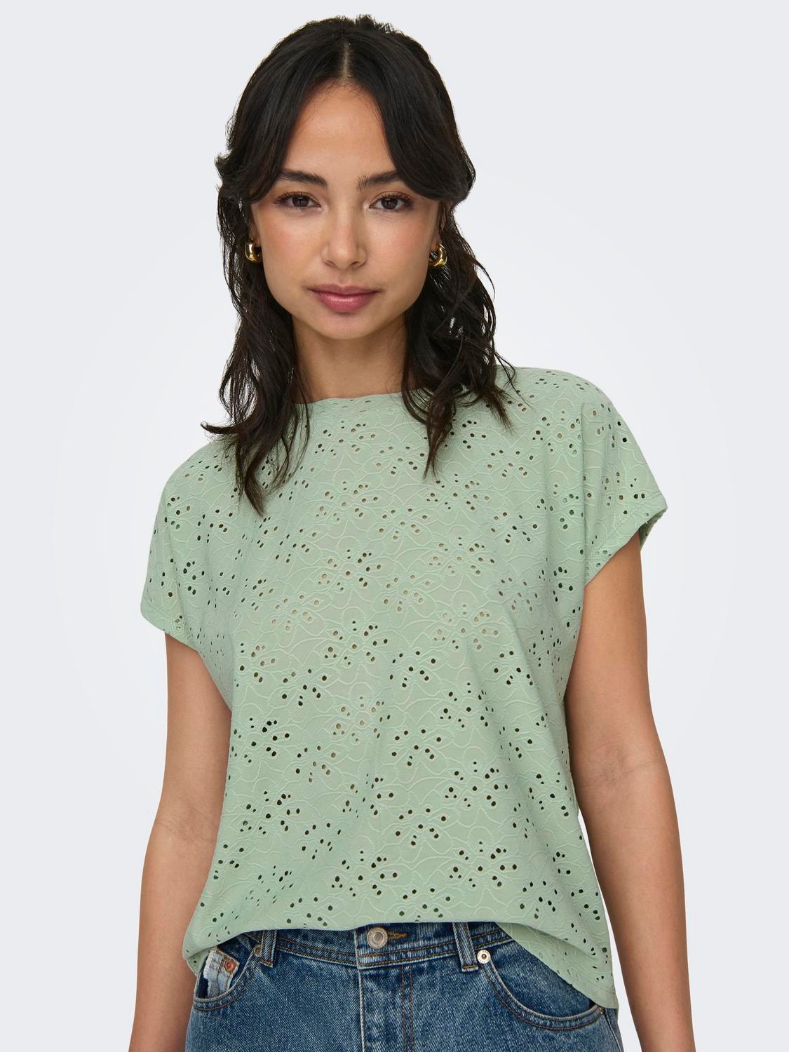 ONLY Tops Regular Fit Col rond Poignets repliés -Frosty Green - 15231005