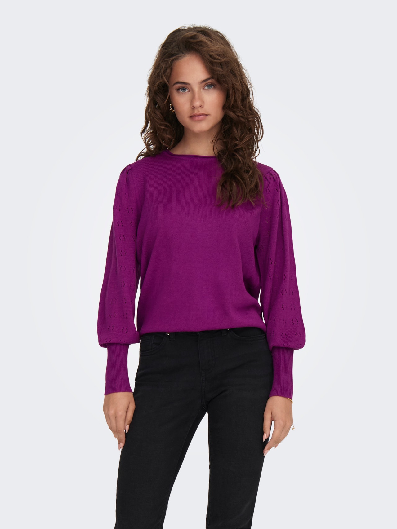 ONLY Pull-overs Col rond Bas hauts Manches volumineuses -Purple Wine - 15231227