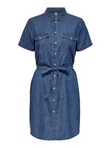 ONLY Normal geschnitten Hemdkragen Kurzes Kleid -Medium Blue Denim - 15231238
