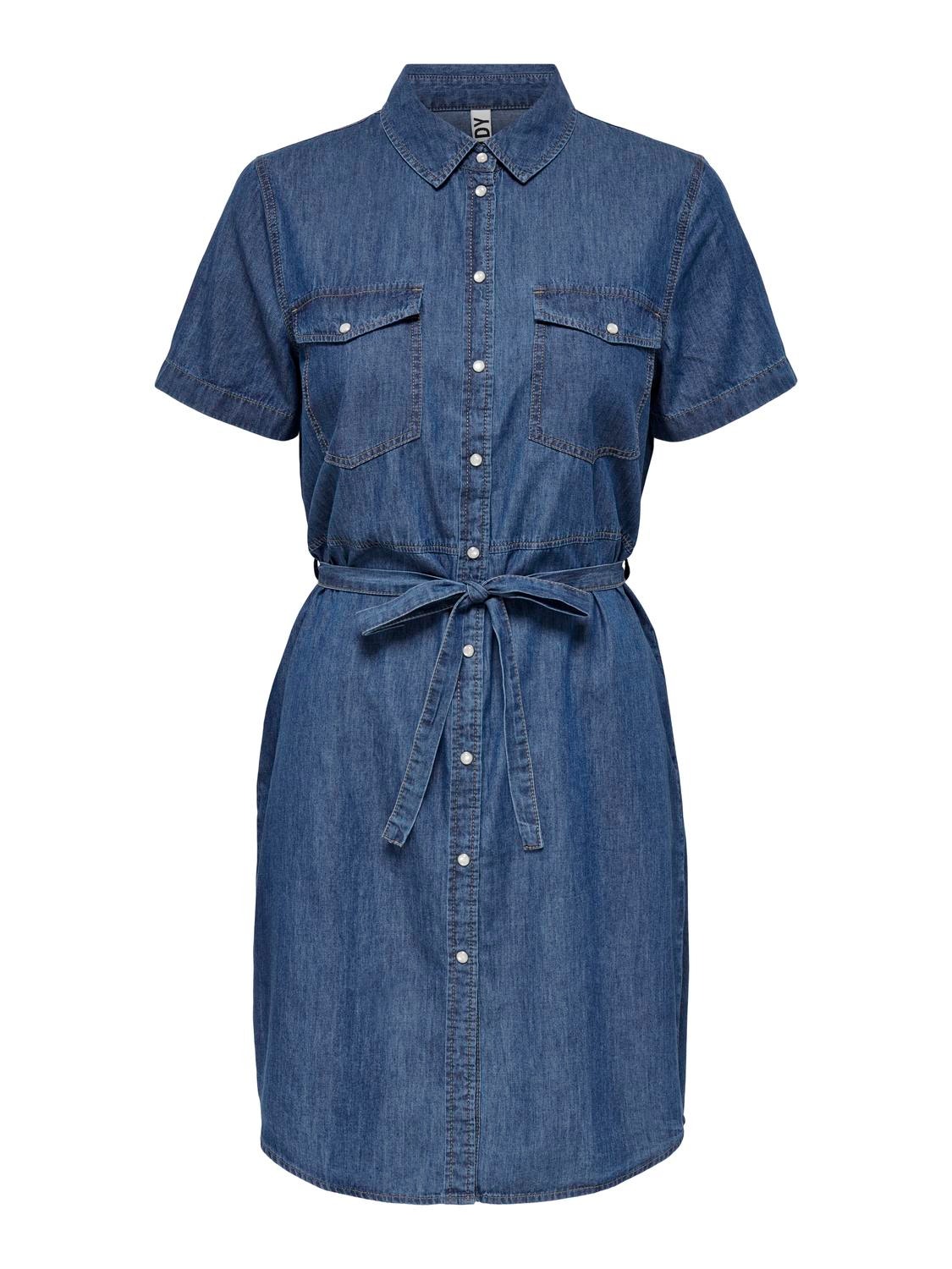 ONLY Regular Fit Shirt collar Short dress -Medium Blue Denim - 15231238