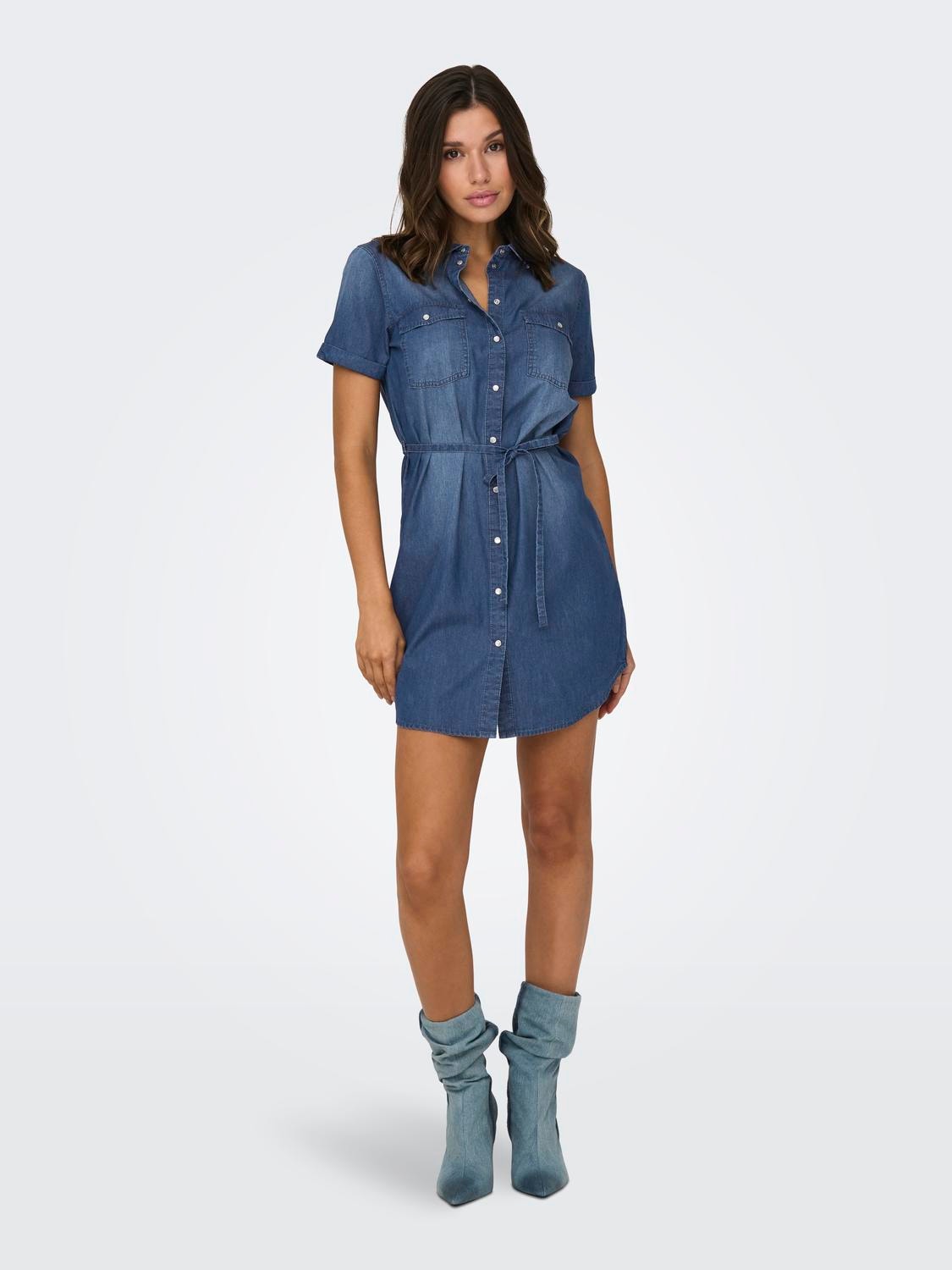 ONLY Kortärmad Skjortklänning -Medium Blue Denim - 15231238