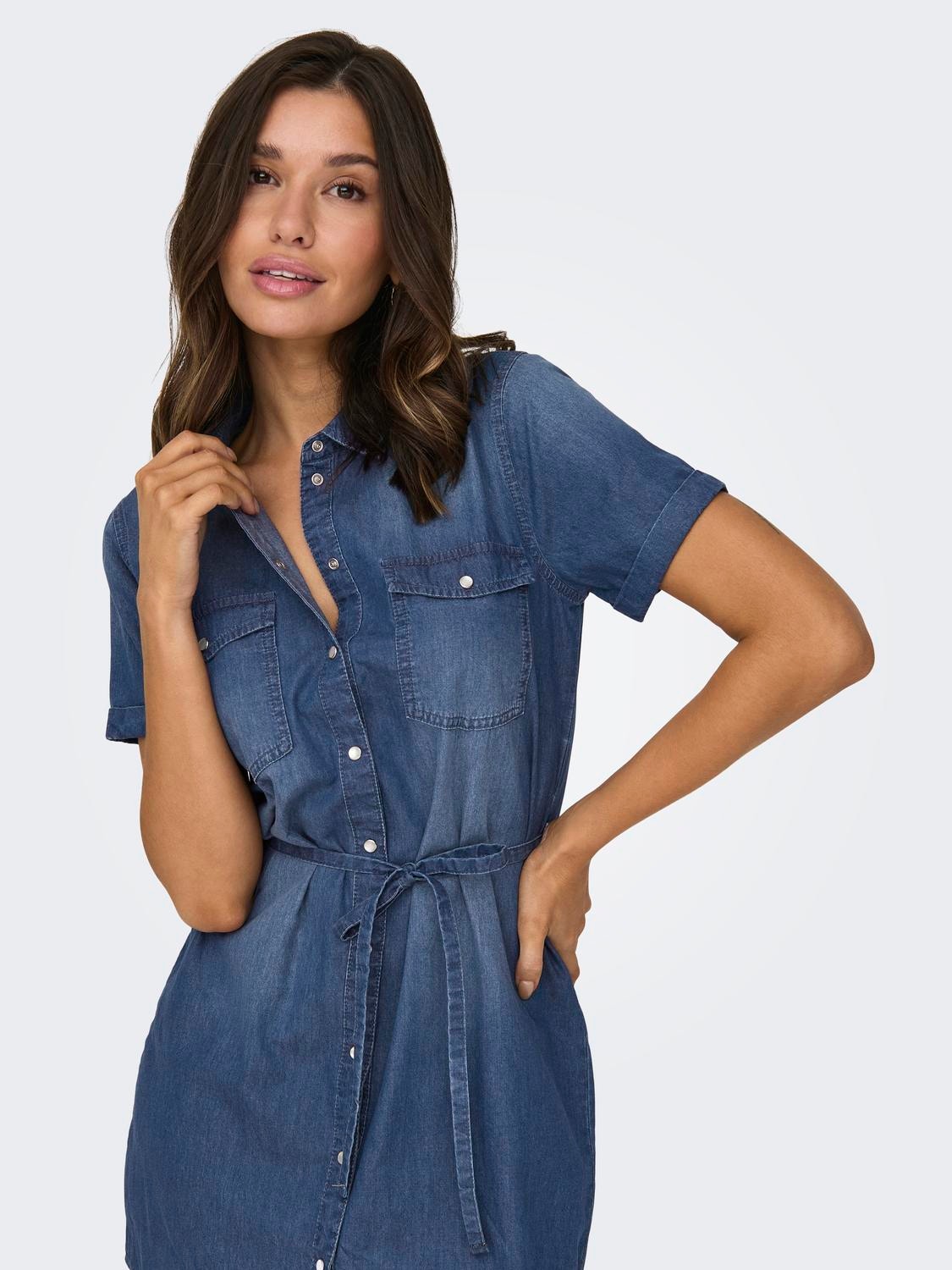 ONLY Kortärmad Skjortklänning -Medium Blue Denim - 15231238