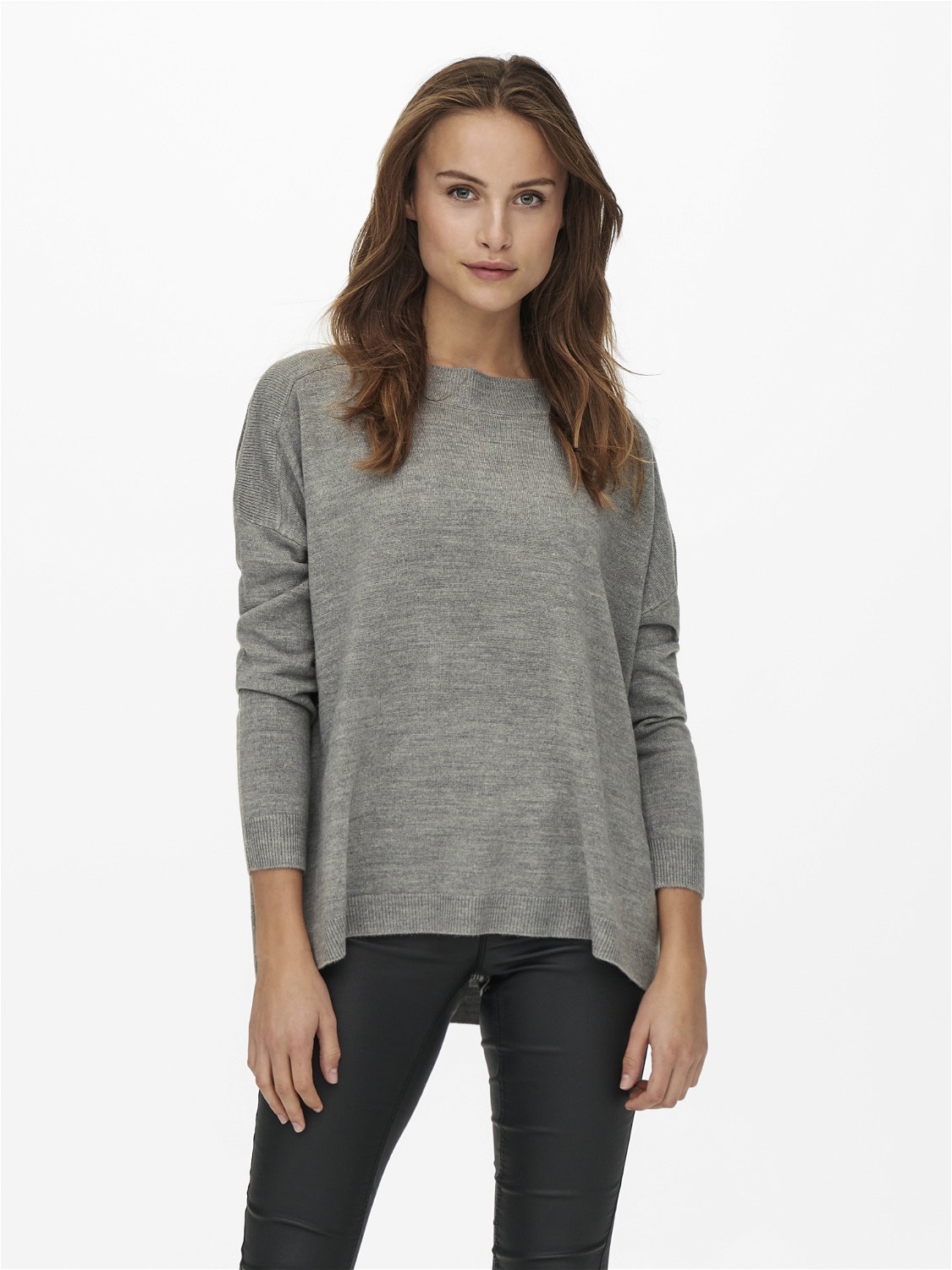 ONLY Solid colored Knitted Pullover -Medium Grey Melange - 15231415