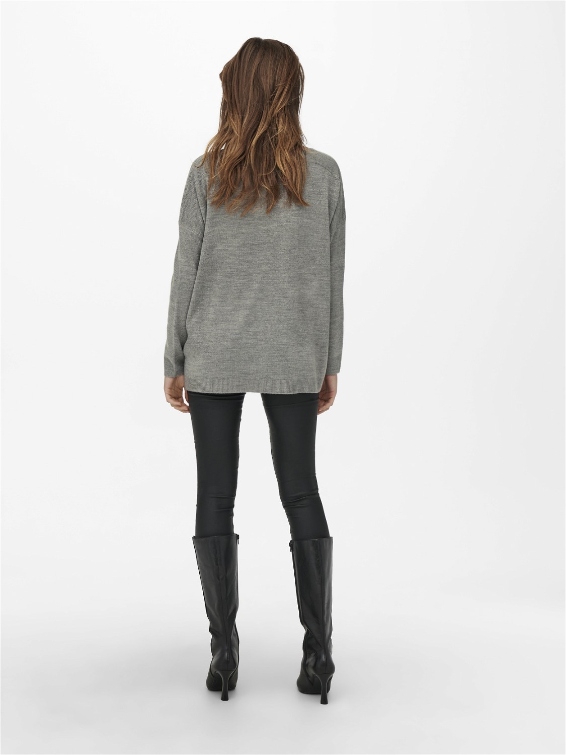 ONLY Ensfarget Strikket pullover -Medium Grey Melange - 15231415