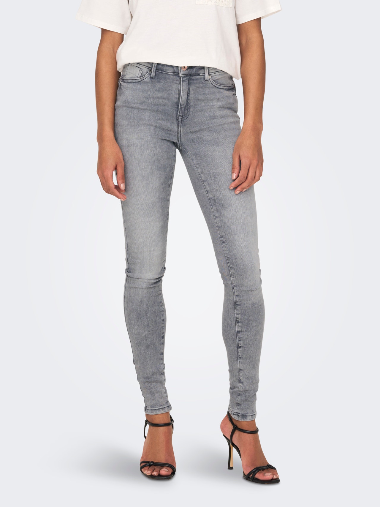 ONLY ONLPOWER Taille moyenne Skinny Fit Jeans -Grey Denim - 15231450
