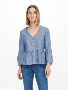ONLY Tops Relaxed Fit Col en V Manches volumineuses -Medium Blue Denim - 15231716