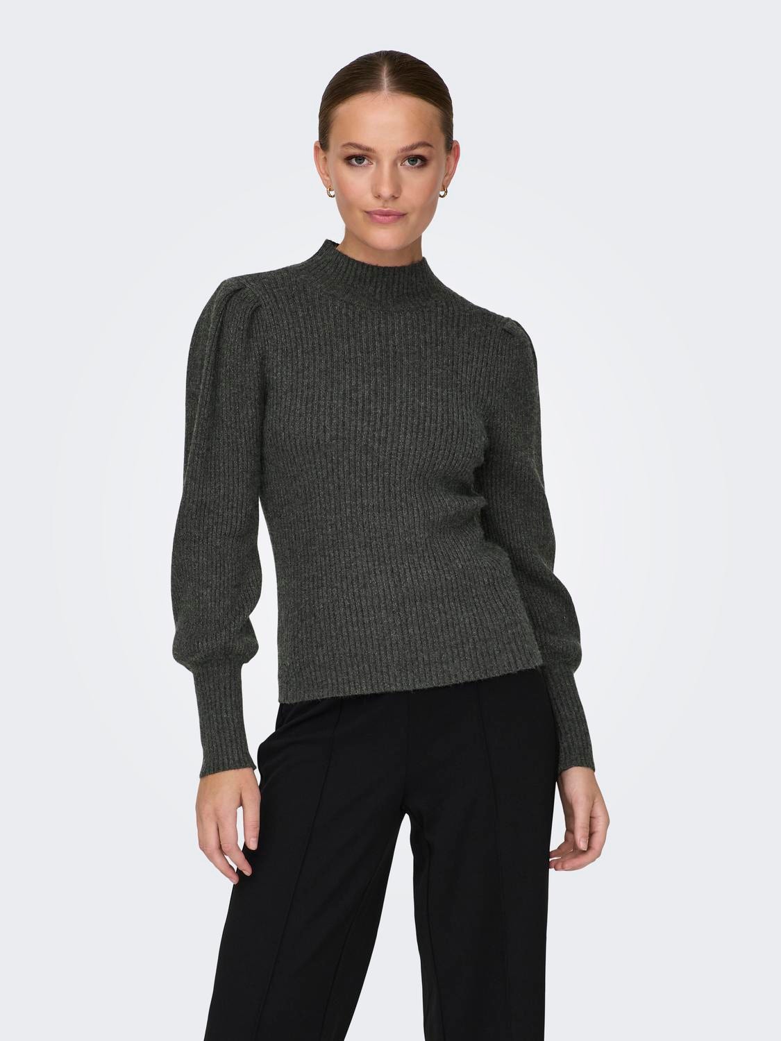 ONLY High neck Knitted Pullover -Dark Grey Melange - 15232494
