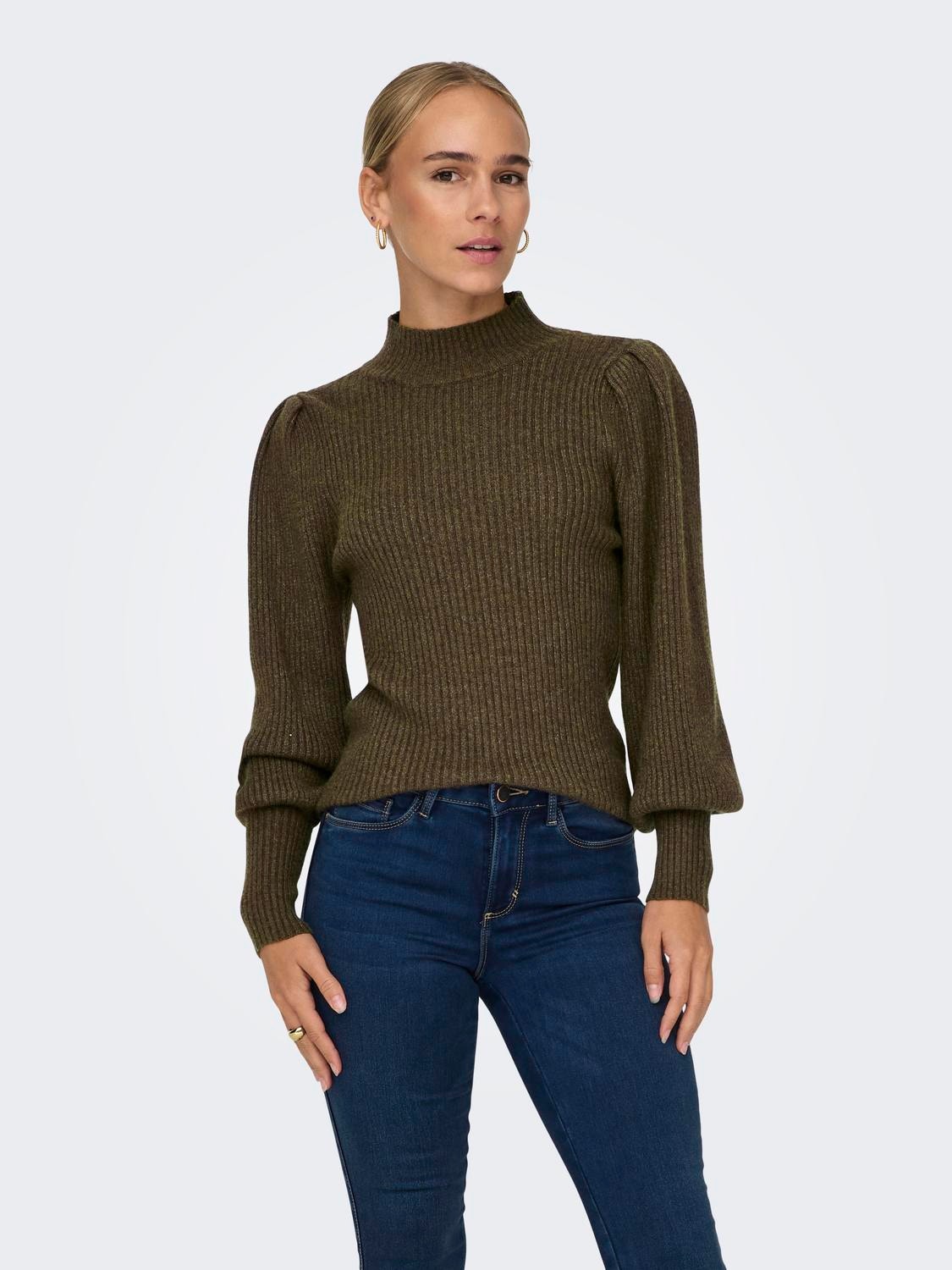 ONLY High neck Knitted Pullover -Chestnut - 15232494
