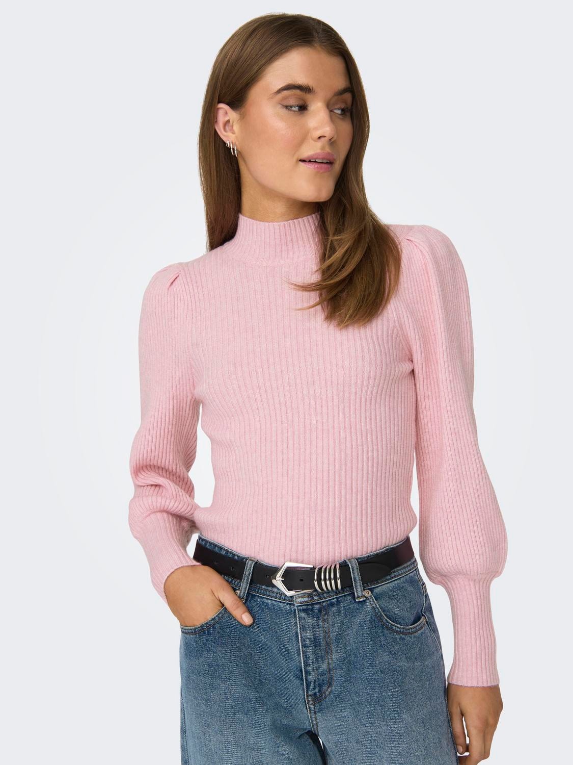 ONLY High neck Knitted Pullover -Light Pink - 15232494