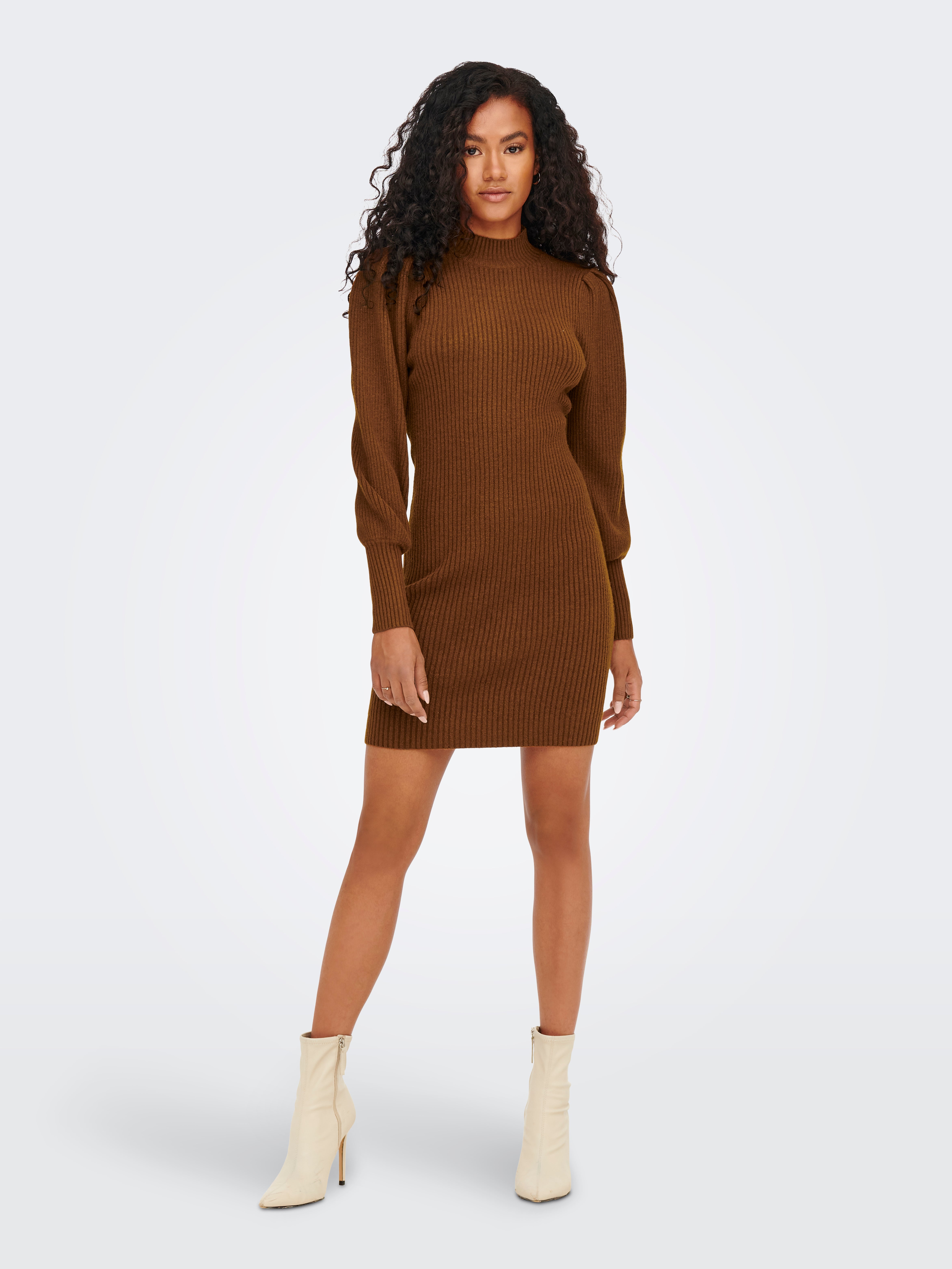 Long sleeved knit Dress | Medium Brown 