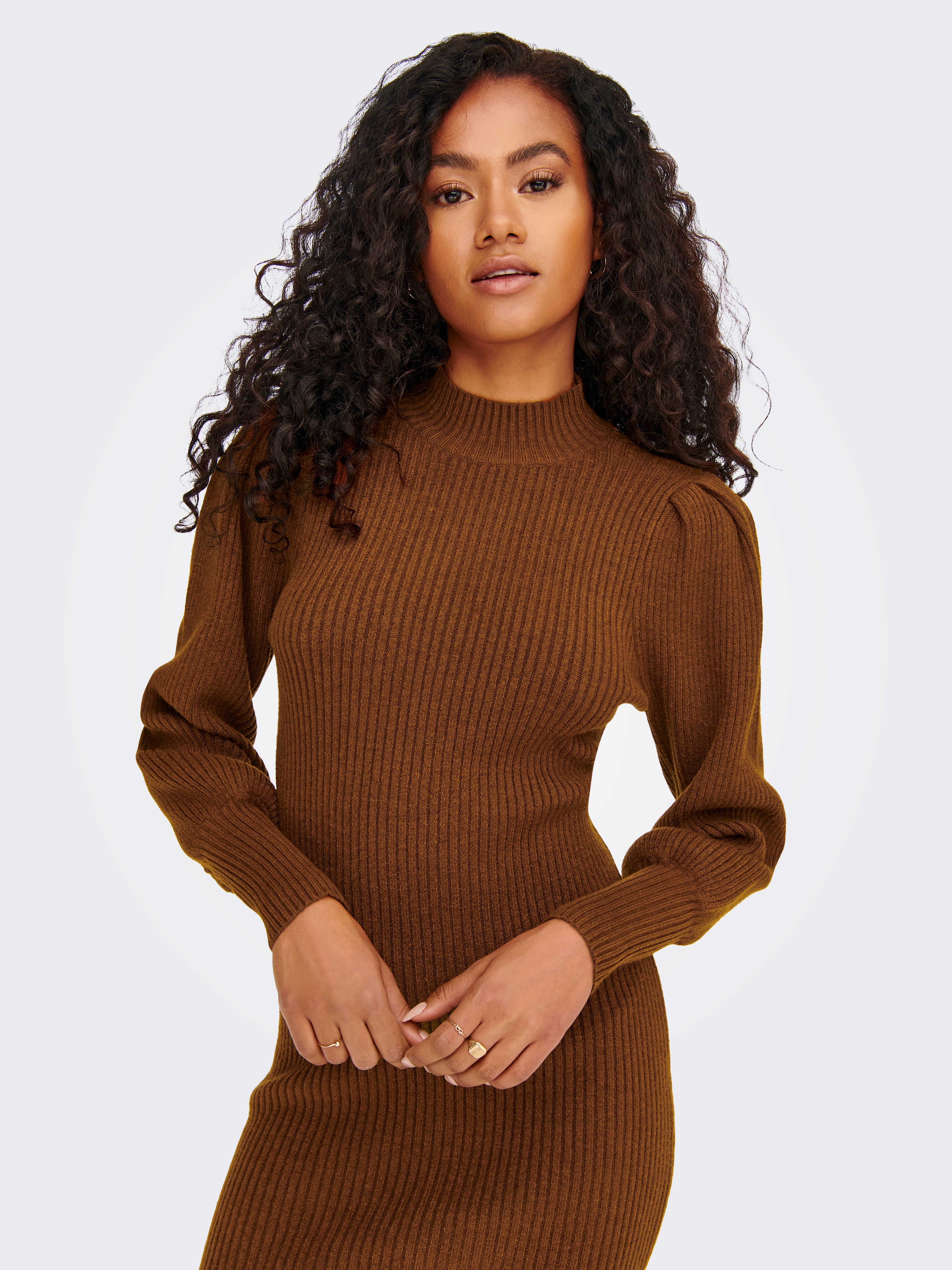 Long sleeved knit Dress | Medium Brown 