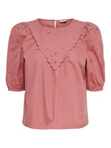 ONLY Loose Fit O-Neck Elasticated cuffs Top -Dusty Rose - 15232868