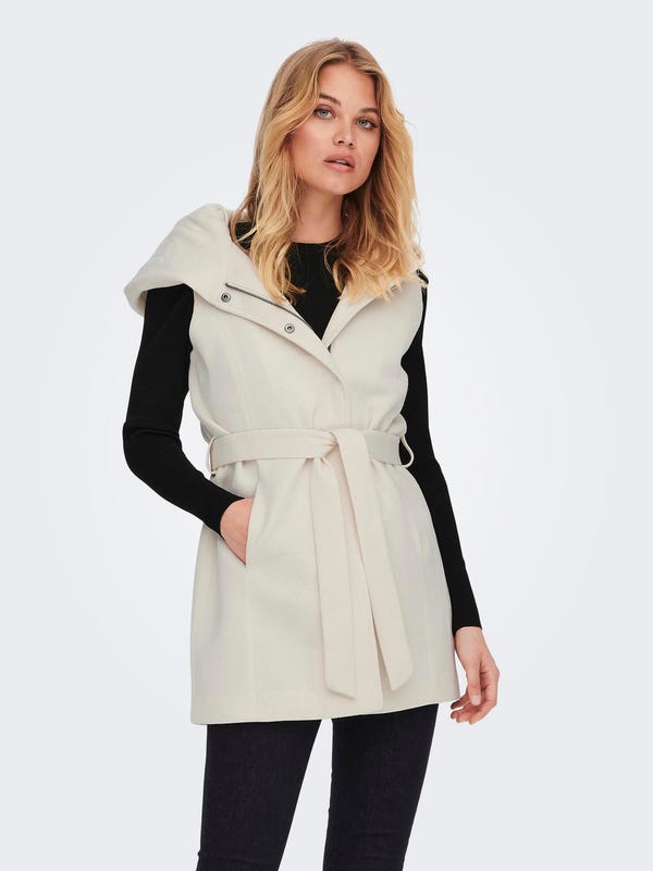 Gilet Long Avec Capuche Blanc Du Nil - Blanc, 100% Coton, Taille 44cm D'épaule, Neuf Sans étiquettes