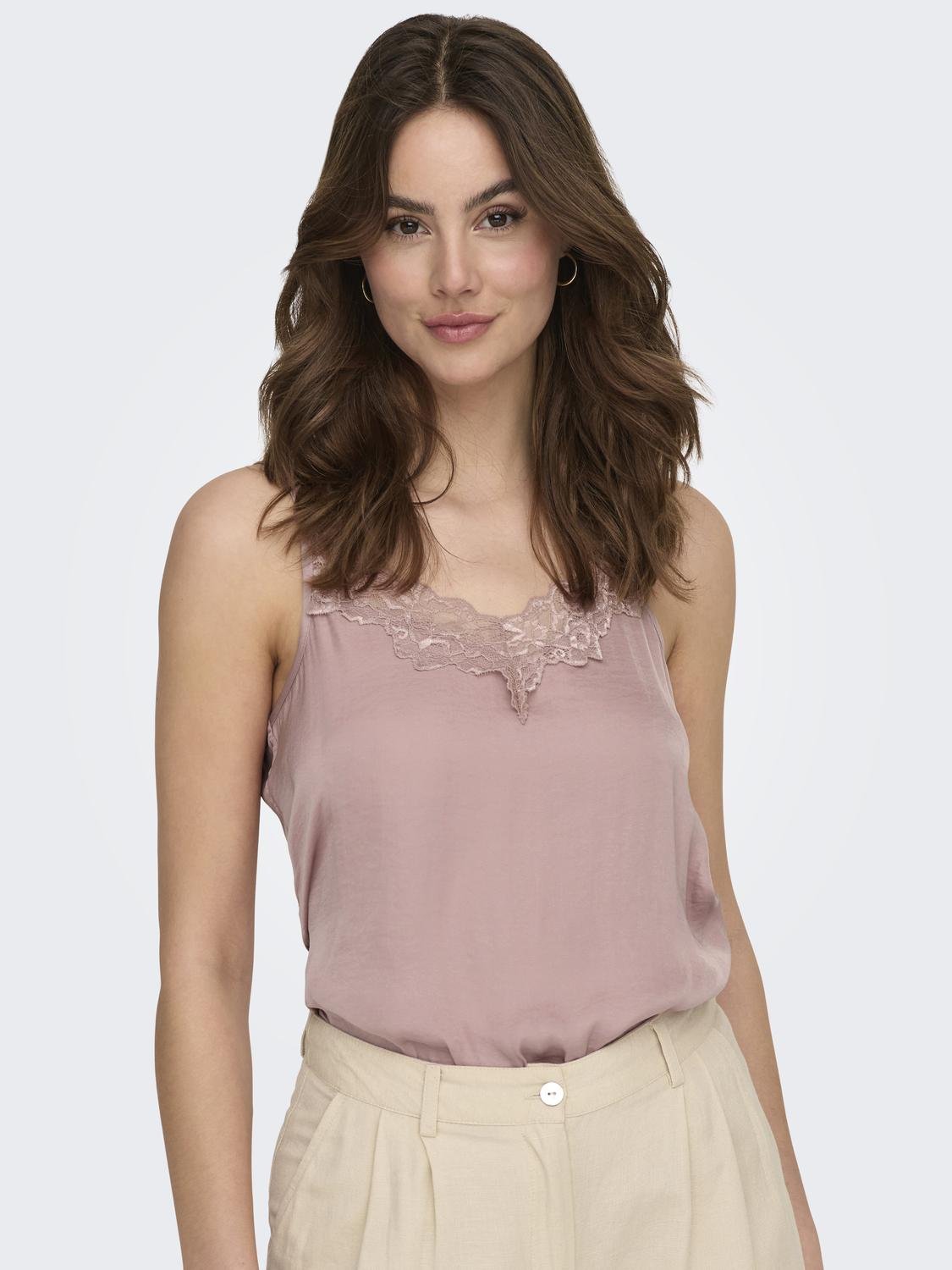 ONLY Kant Mouwloze top -Woodrose - 15233143