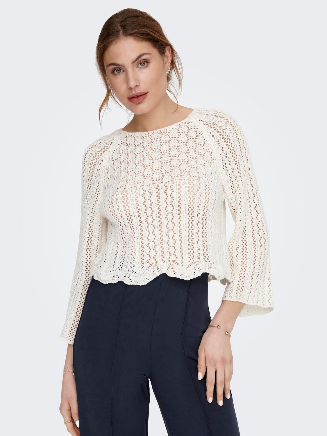 ONLY Cropped Strickpullover -Cloud Dancer - 15233173