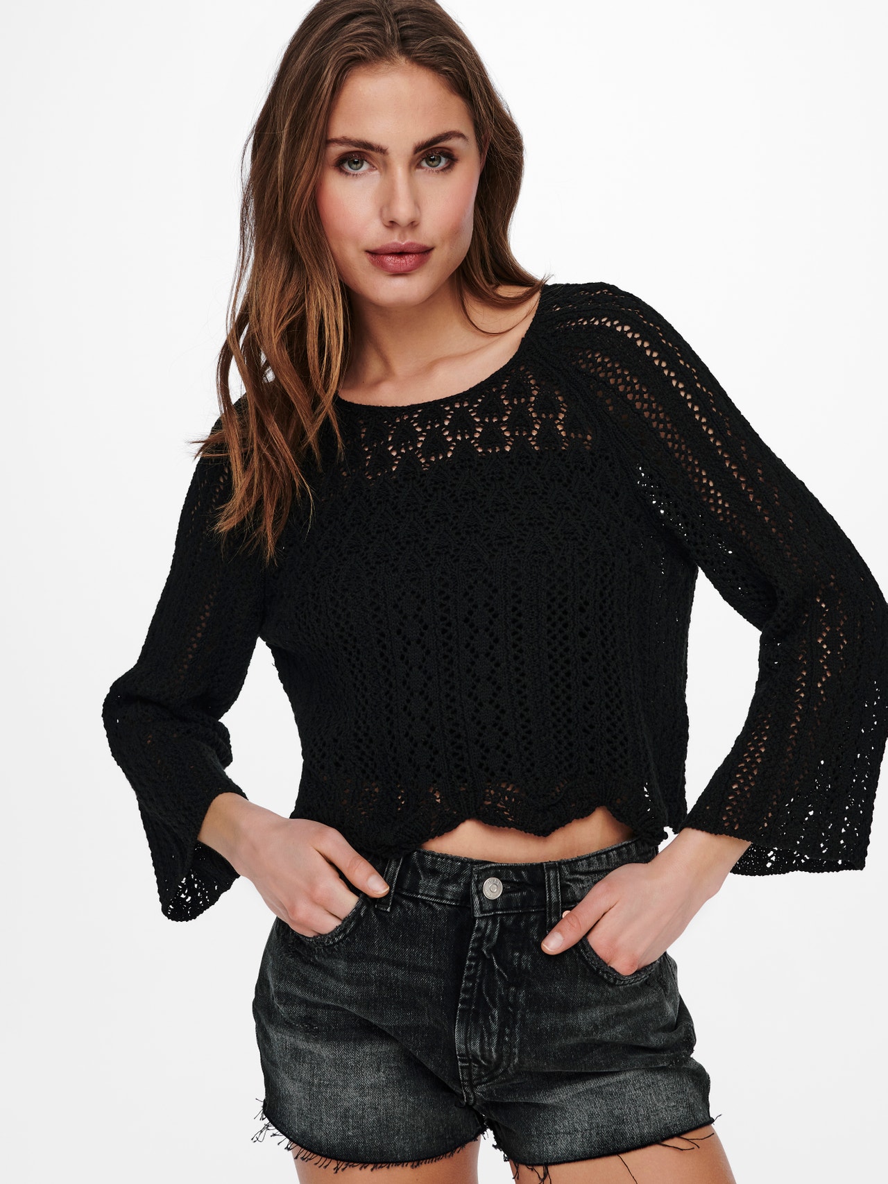 ONLY Cropped Knitted Pullover -Black - 15233173