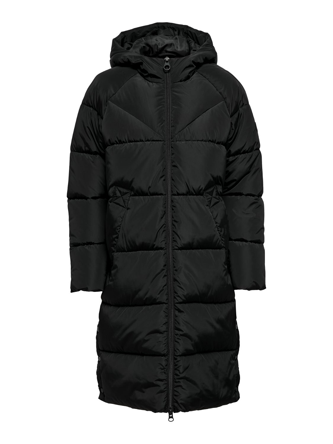 women's black long puffer coat