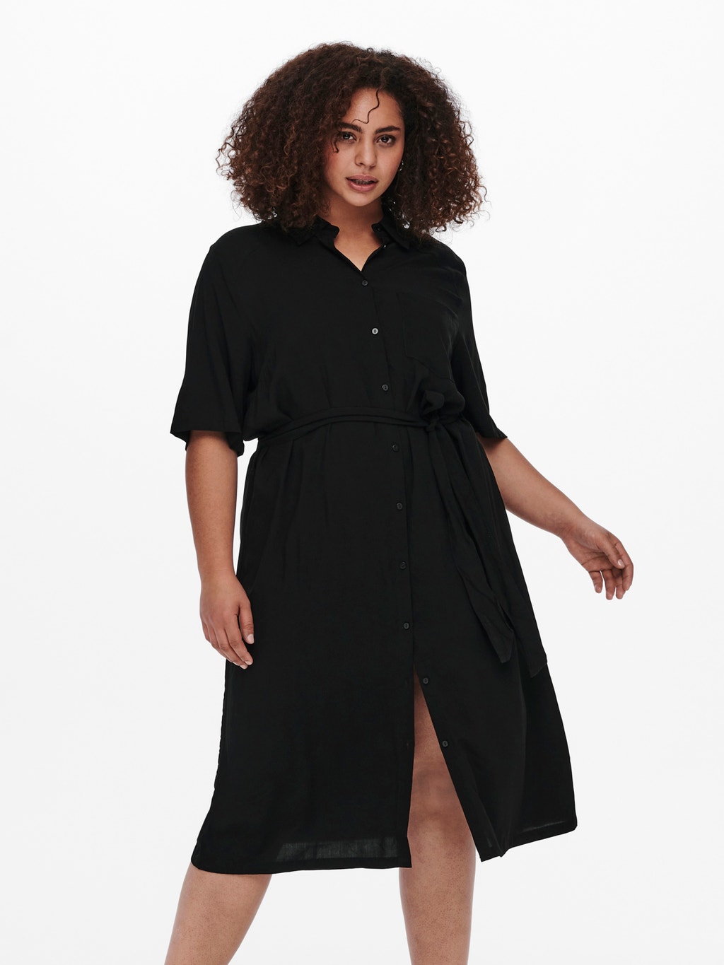 Curvy solid colored Shirt dress | Black | ONLY®