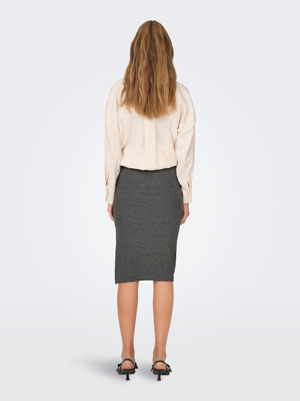 ONLY Midi nederdel med slids -Dark Grey Melange - 15233600