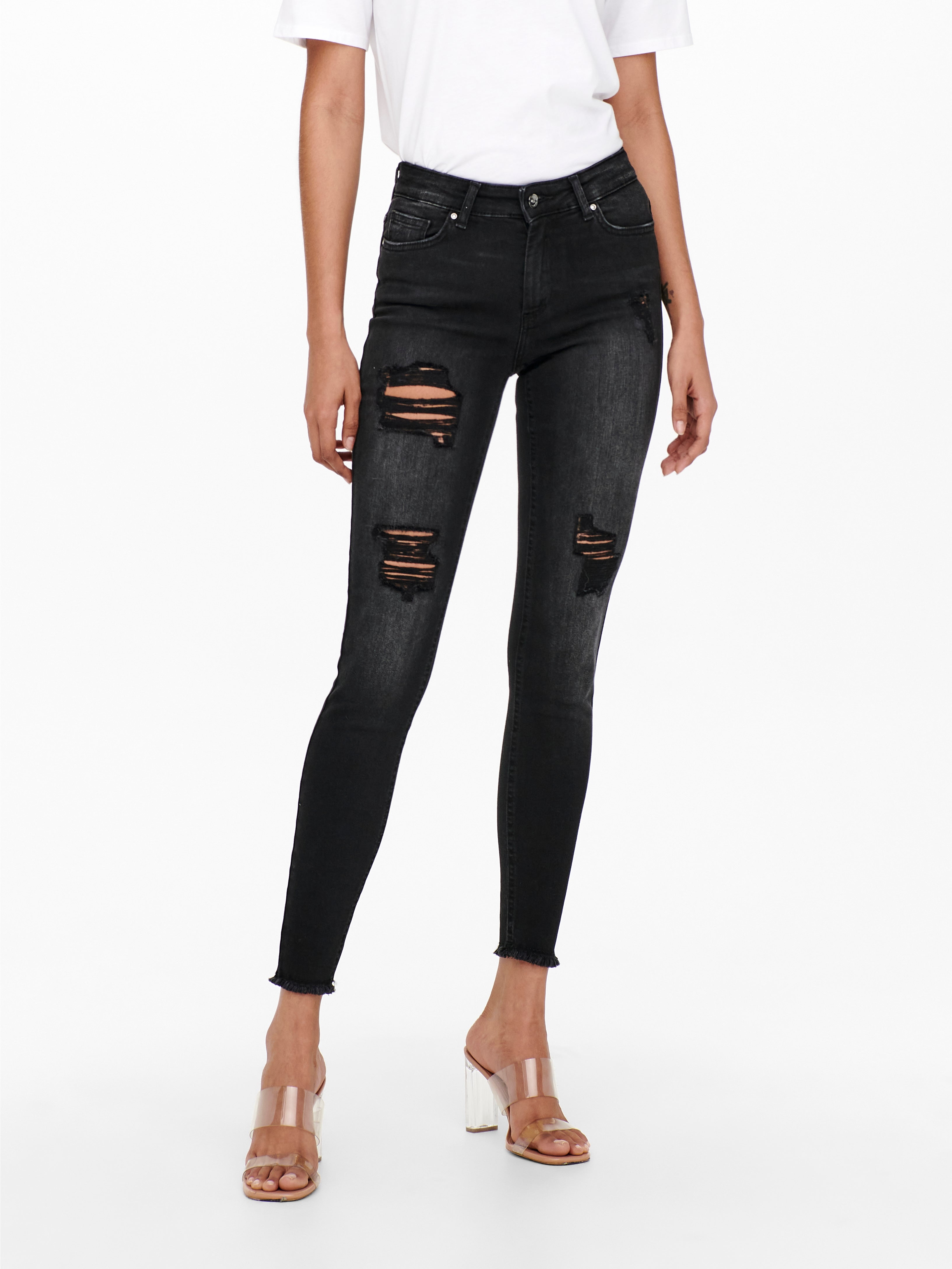 Jean noir troué cheap femme taille haute