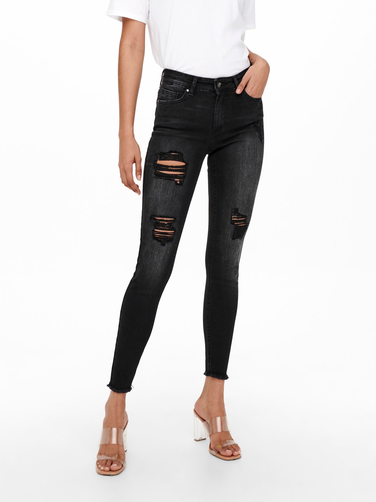 ONLY Jeans Skinny Fit Taille moyenne -Washed Black - 15233716