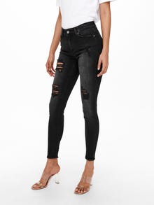 ONLY ONLBLUSH MID WAIST SKINNY ANKLE DESTROYED JEANS -Washed Black - 15233716