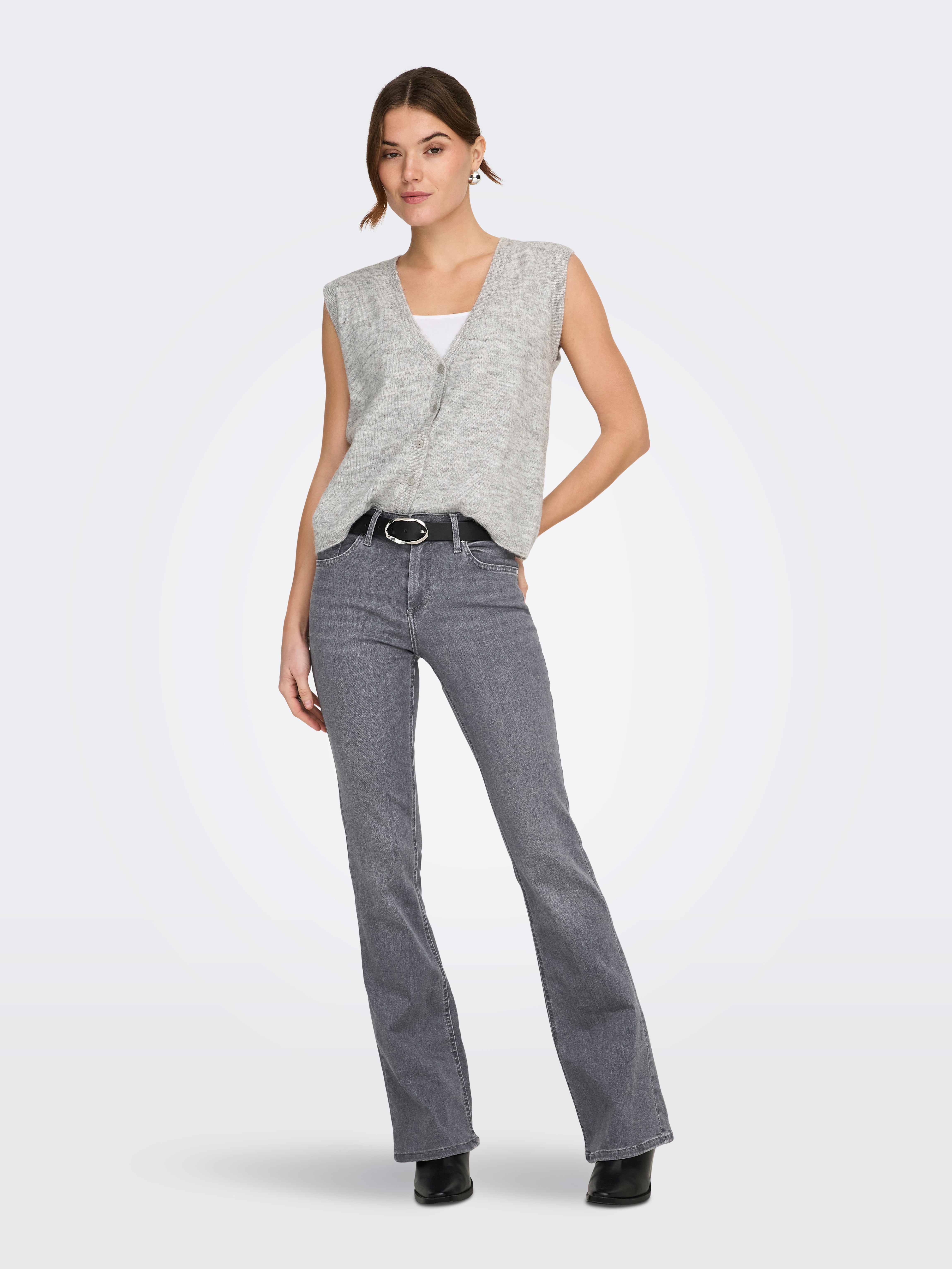 ONLBLUSH Mid waist Flared Fit Jeans | Medium Grey | ONLY®
