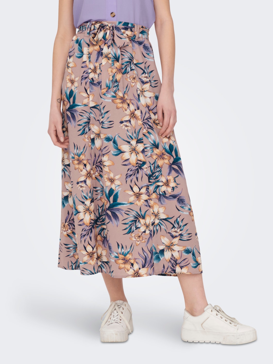 ONLY Long Skirt With Tie Belt -Woodrose - 15233736
