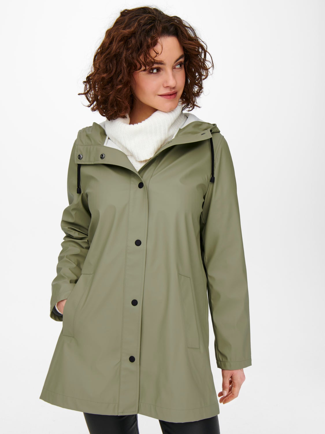 olive green rain coat