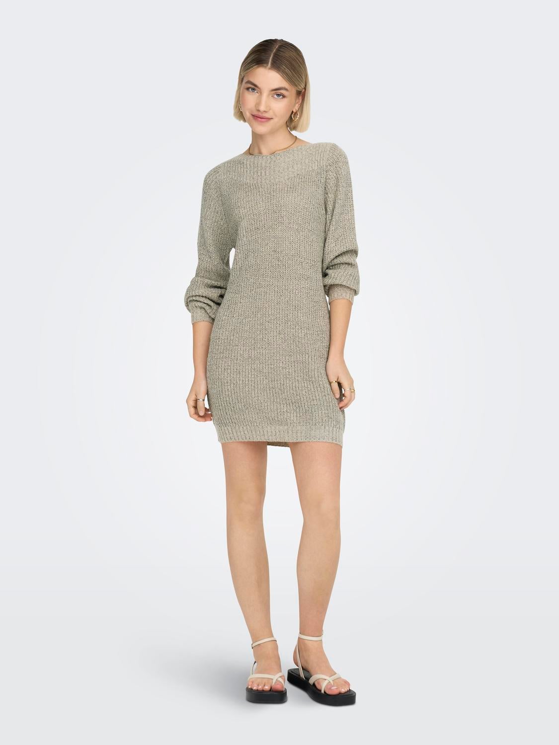 Boothals Knit Jurk Lichtgrijs ONLY