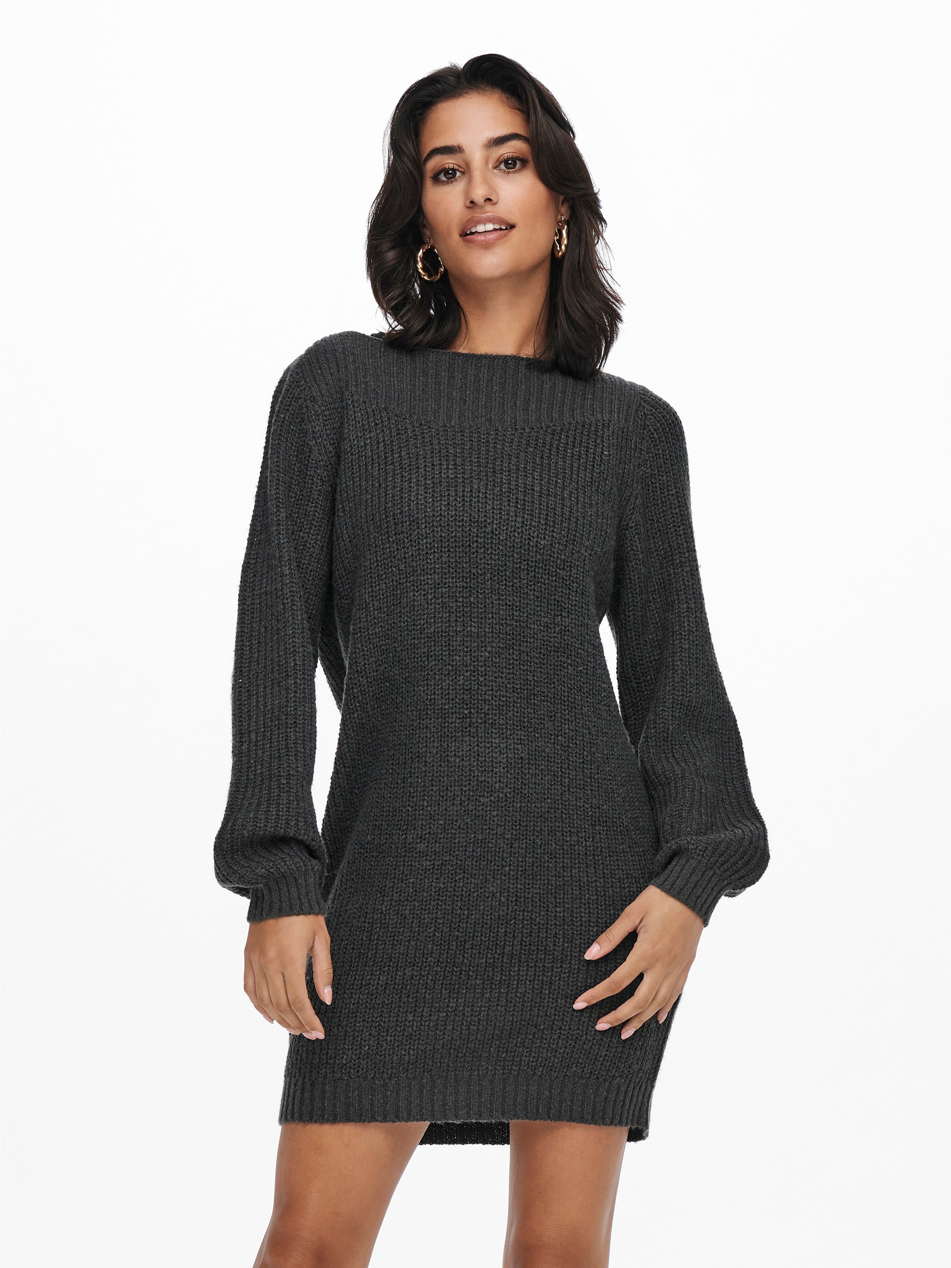 Boat Neck Knit Dress | Dark Grey | ONLY®