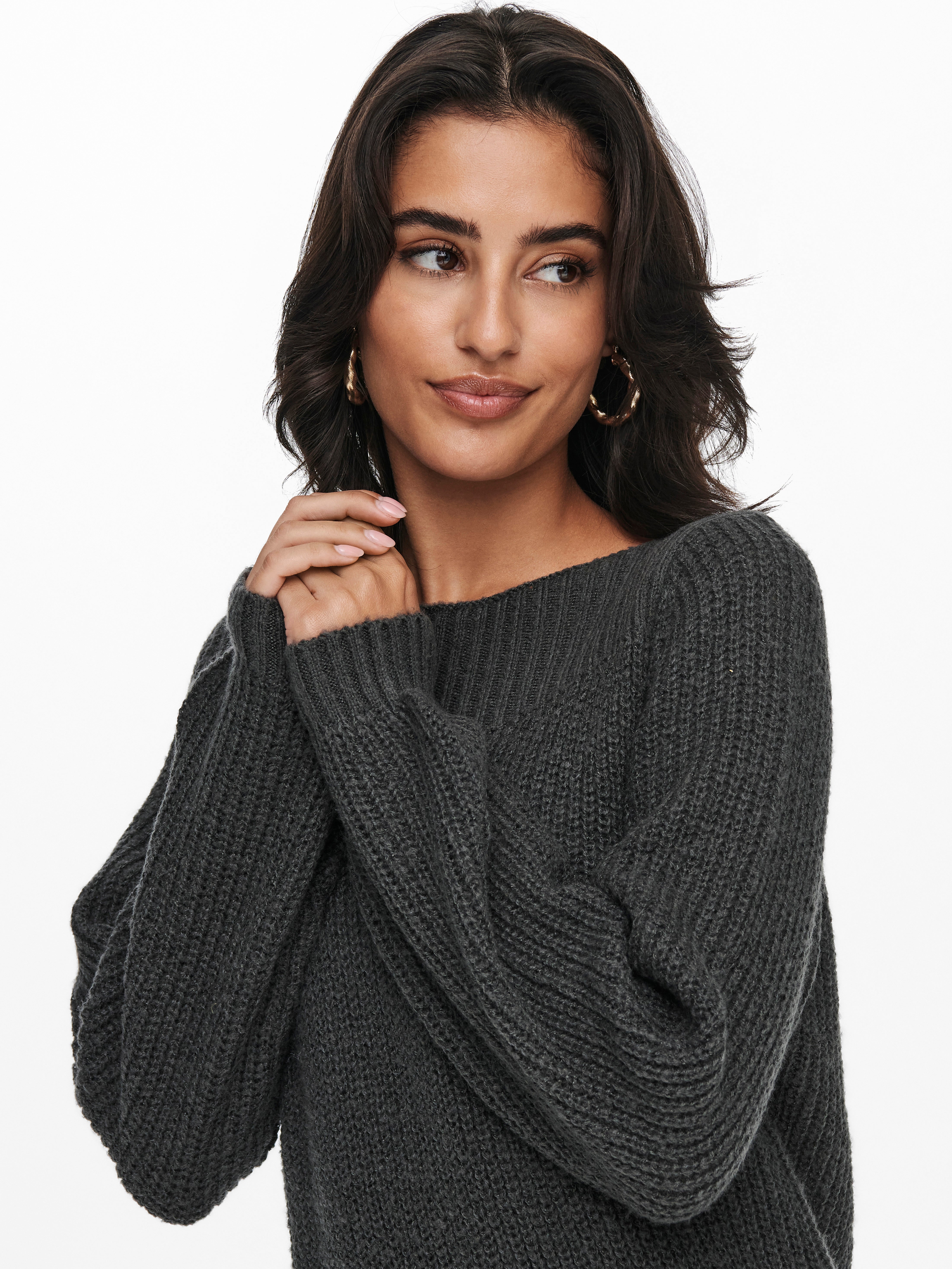 Boat Neck Knit Dress | Dark Grey | ONLY®