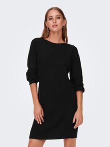 ONLY Relaxed Fit Boat neck Ribbed cuffs Short dress -Black - 15234103