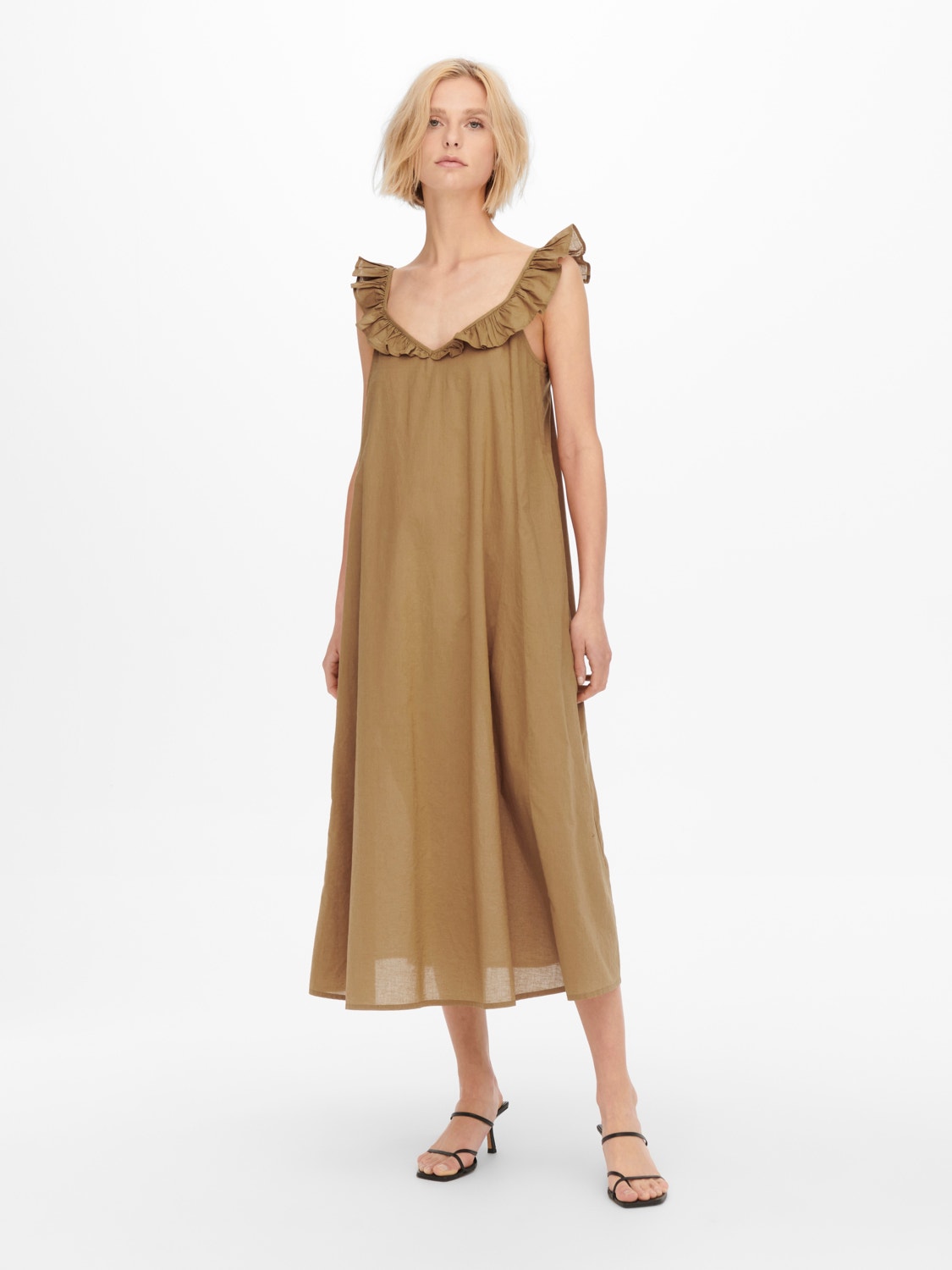ONLY Normal geschnitten U-Ausschnitt Langes Kleid -Toasted Coconut - 15234582