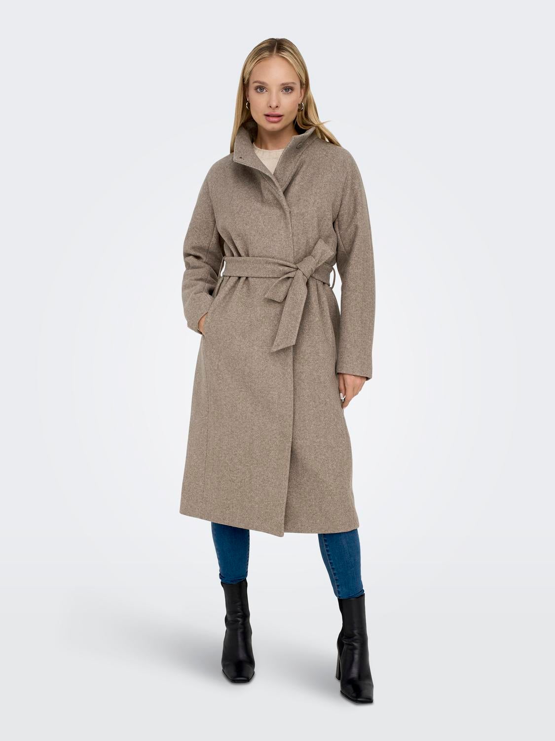 High neck 2024 wrap coat