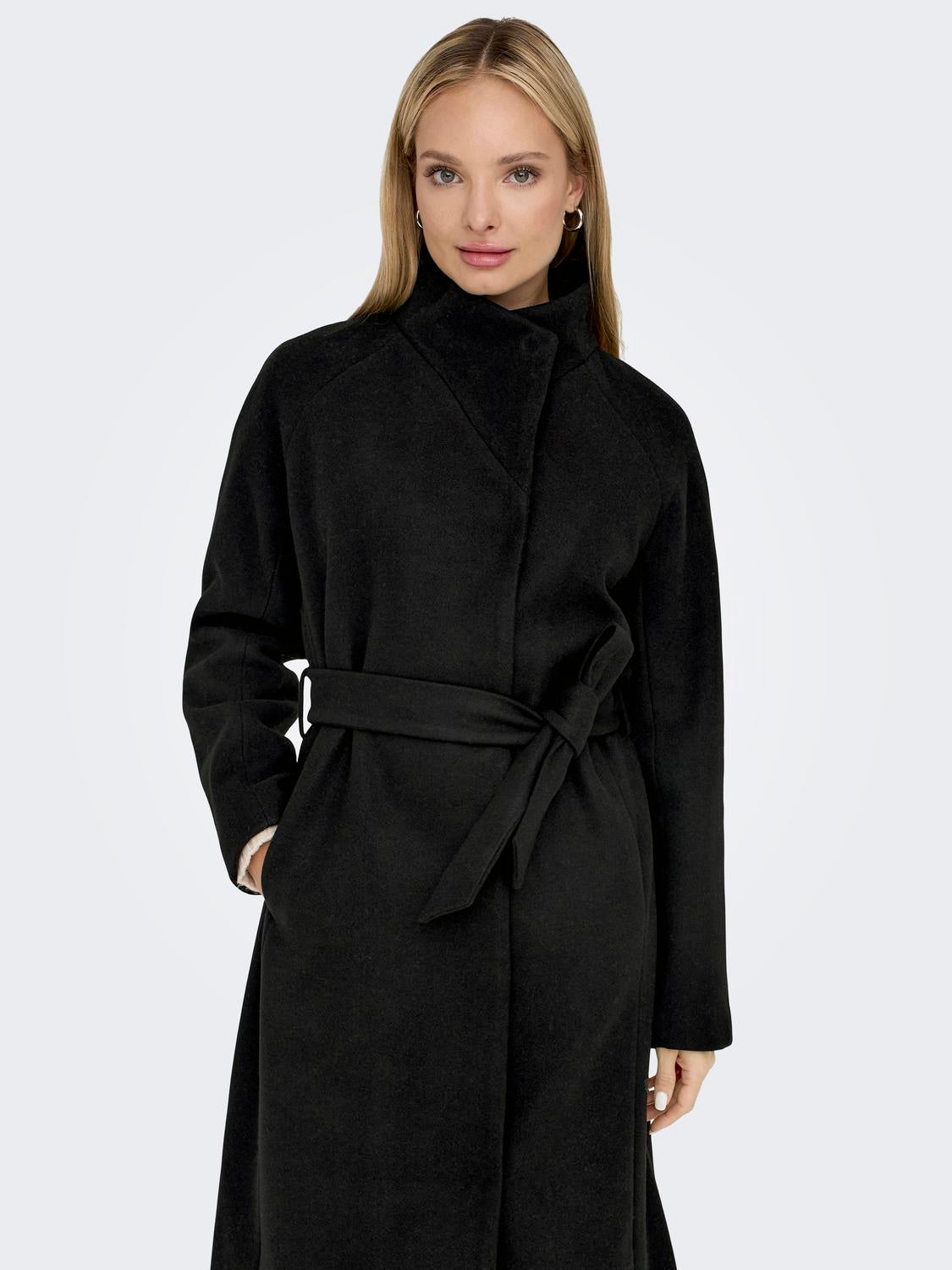 Funnel neck deals belted coat