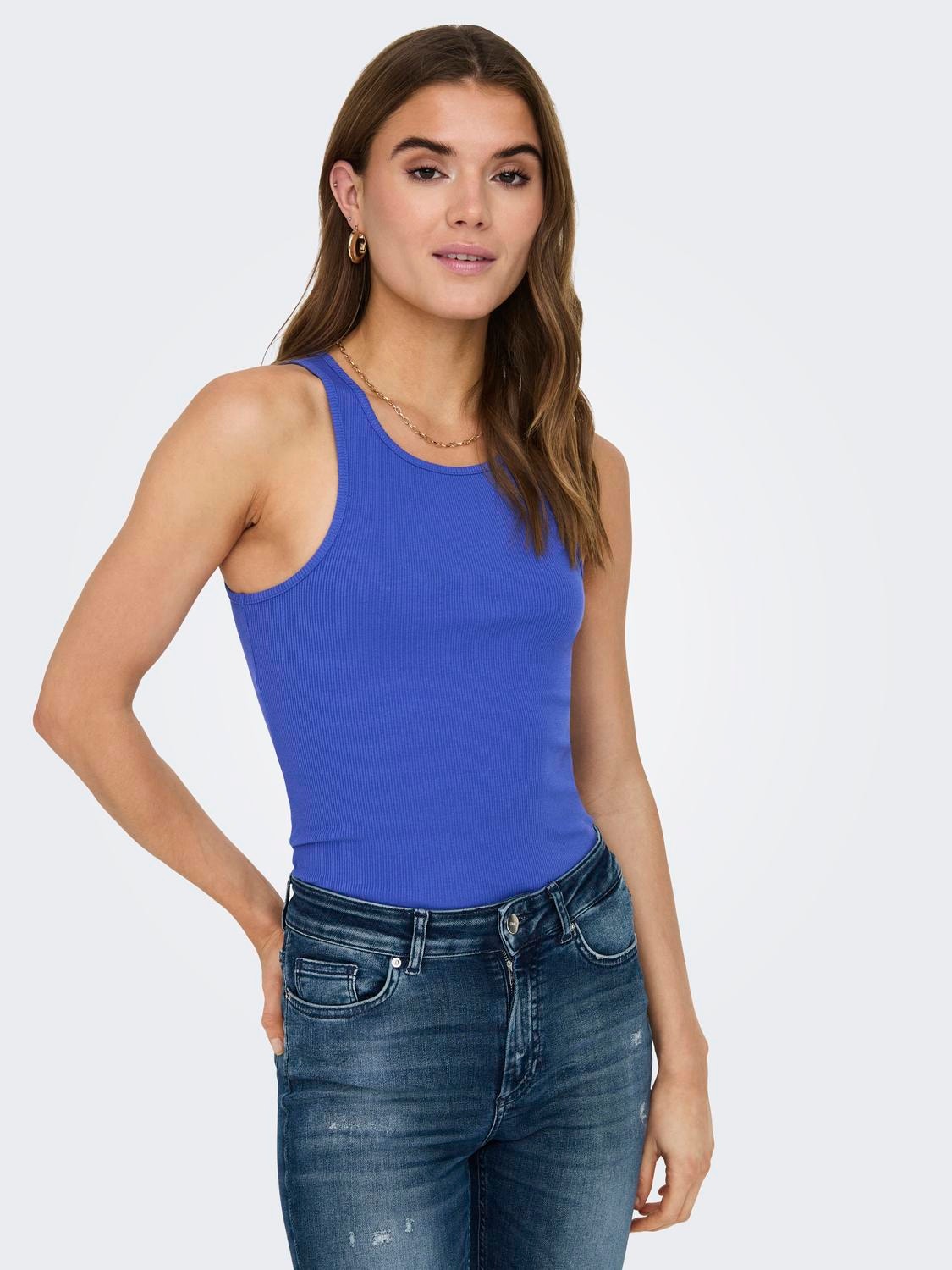 ONLY Regular Fit Round Neck Tank-Top -Dazzling Blue - 15234659