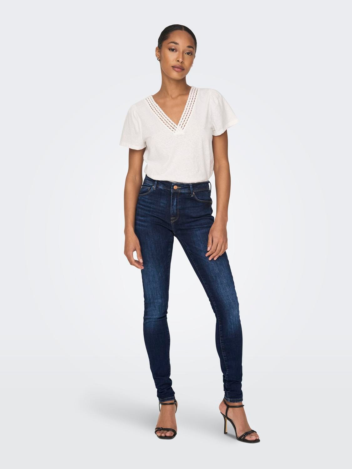 ONLY Skinny Fit Mittlere Taille Jeans -Dark Blue Denim - 15235035