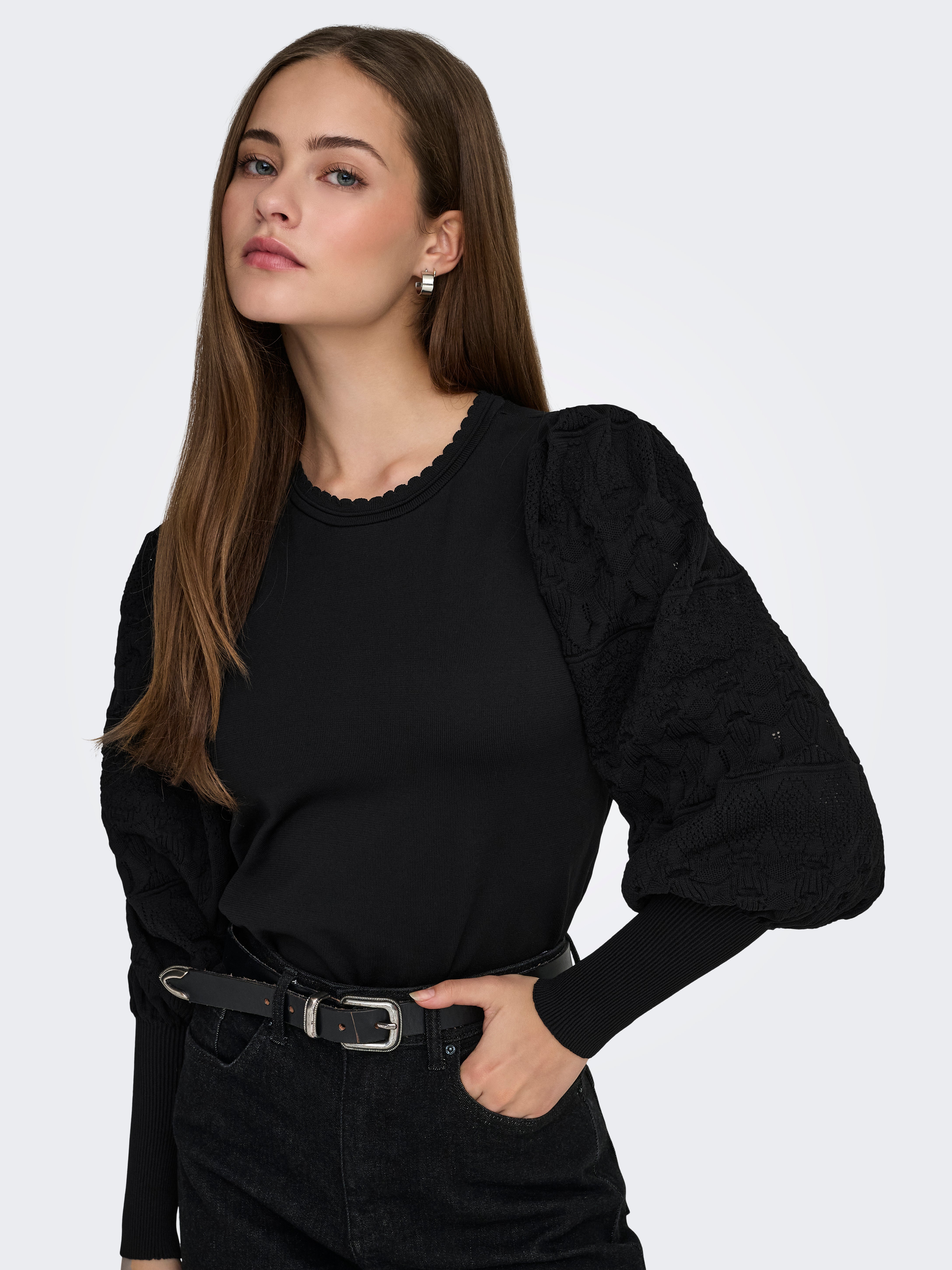 ONLY Pull Maille ONLDANIELLA Col Ouvert Manches Volumineuses - Femme