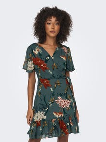 ONLY Regular Fit V-Neck Short dress -Balsam Green - 15235761
