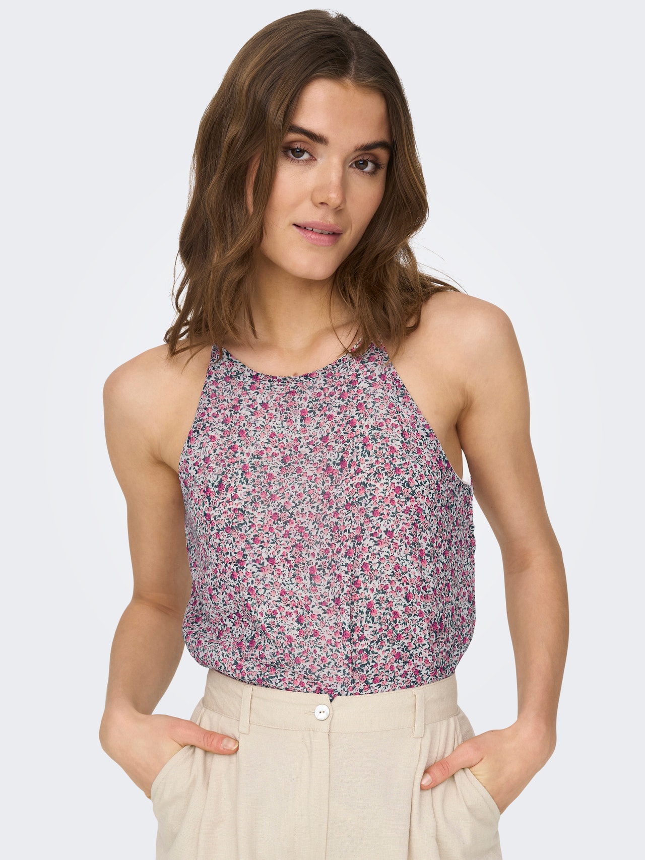 ONLY Halterneck Top with cut-out back -Festival Fuchsia - 15235763