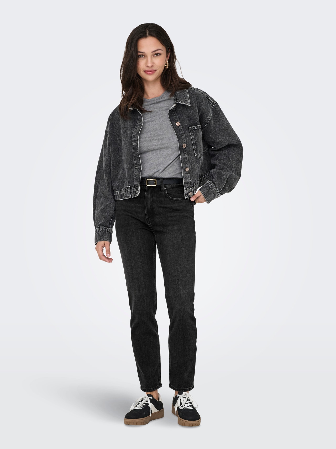 ONLY Sirge lõige Kõrge vöökoht Teksad -Black Denim - 15235780