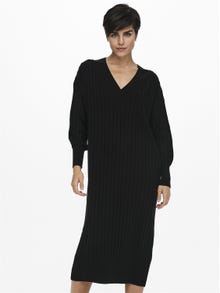 ONLY Midi V-Neck Knitted Dress -Black - 15236372