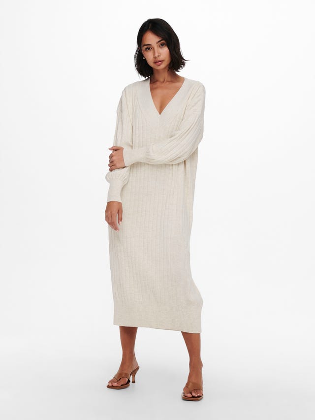 ONLY Midi V-Neck Knitted Dress - 15236372